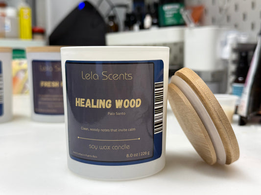 Vela Artesanal de Soya, Healing Wood - (8 oz)